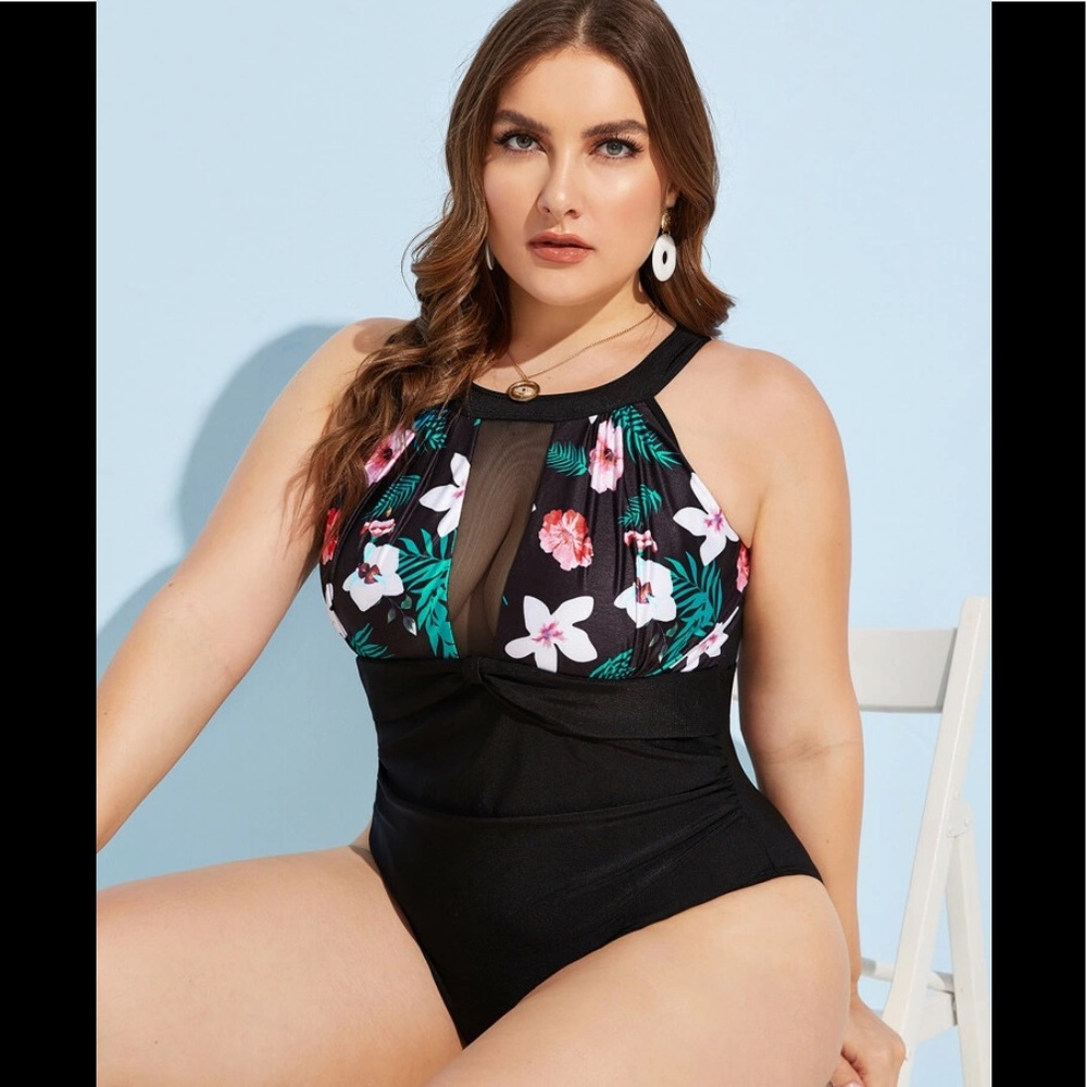 Plus Floral Mesh One Piece Swimwear Size 2XL